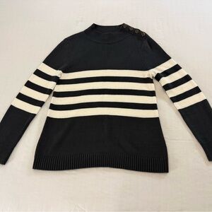 Candace Cameron Bure Navy and White Striped Turtleneck Sweater - XXS